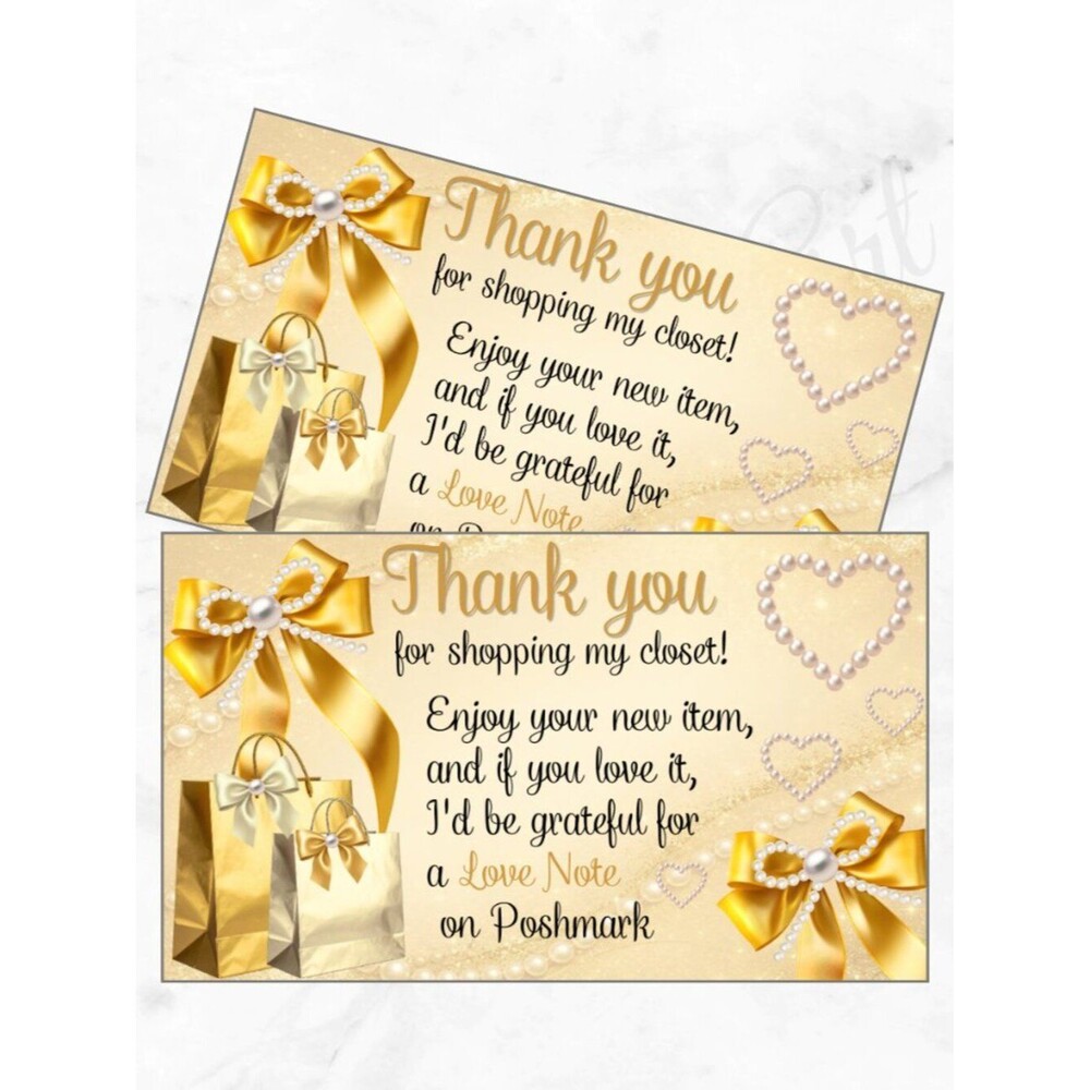 100  Thank You Cards | Gold Elegant Pearl & Bow Design for Small Business